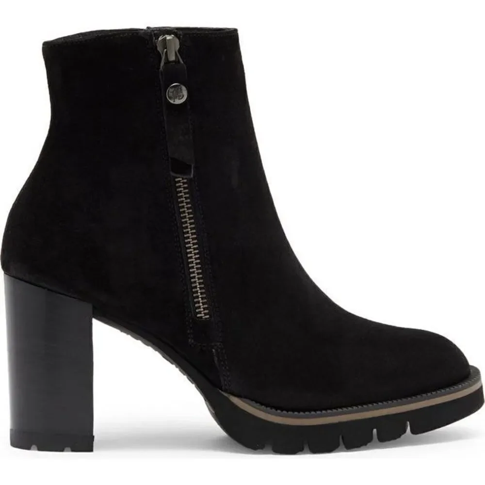 Paul Green Women's Black Suede Leather Side Zip Sloane Lug Sole Bootie Size 9